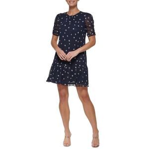 DKNY navy white embroidered flower dress size 6
